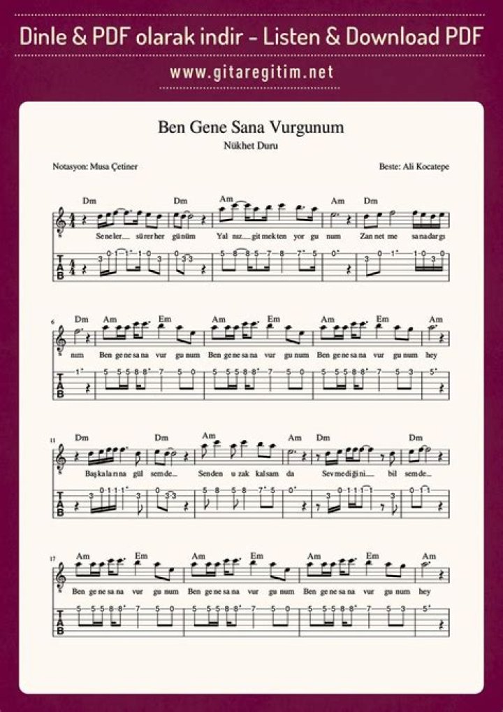 Lyrics & Translations of Ben Gene Sana Vurgunum by Ferhat Göçer