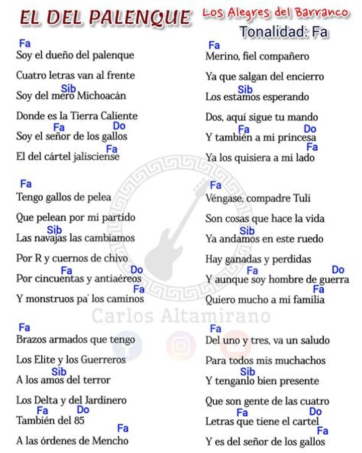 Lyrics & Translations of El Del Palenque by Los Alegres Del Barranco