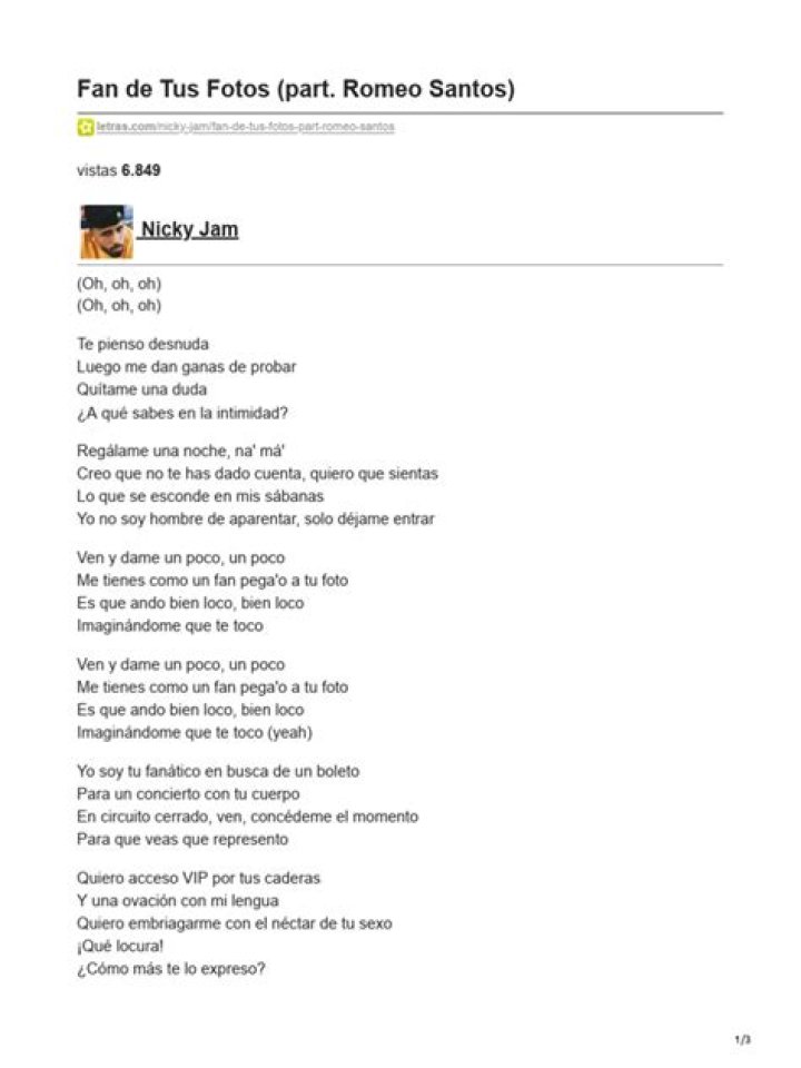 Lyrics & Translations of Fan De Tus Fotos by Nicky Jam & Romeo Santos