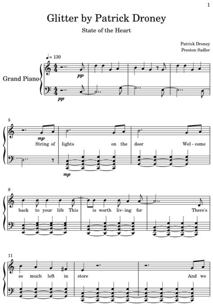 Lyrics & Translations of Glitter by Patrick Droney