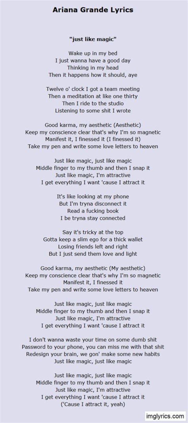 Lyrics & Translations of Just Like Magic by Ariana Grande