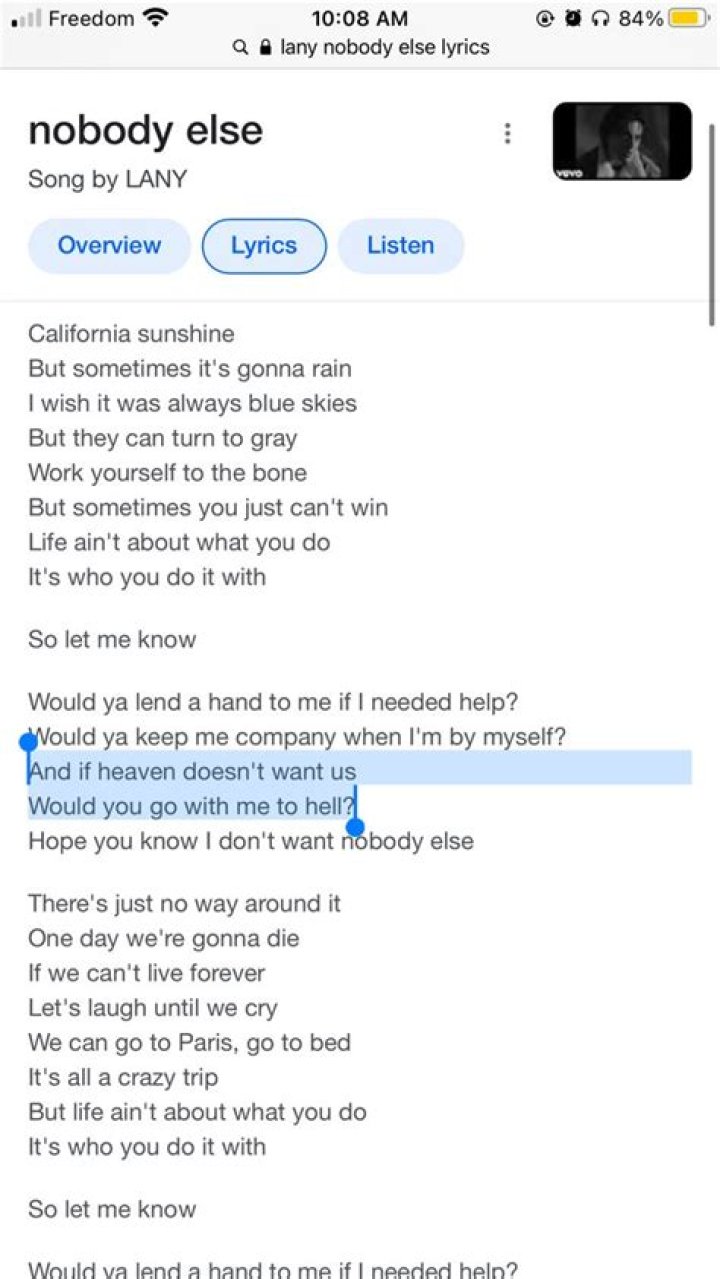 Lyrics & Translations of Nobody Else by Lany