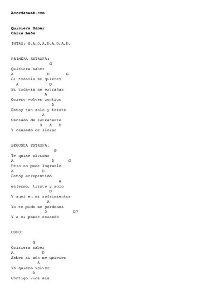 Lyrics & Translations of Quisiera Saber by Carin Leon