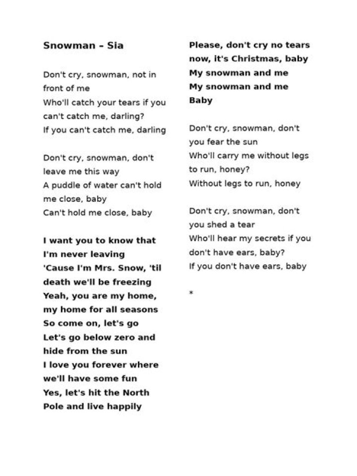 Lyrics & Translations of Snowflake by Sia